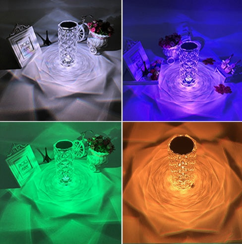 RGB Crystal Table Lamp | 16-Colour Touch & Remote | USB Rechargeable | ≤36V | Acrylic | Diamond & Small Waist Style | Bedroom, Bedside & Home Decor Night Light