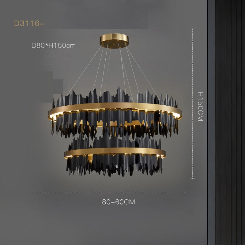 Postmodern Italian Minimalist Organic Glass LED Pendant Chandelier | D60 & D80, 2m Adjustable, Black & Gold, 220V