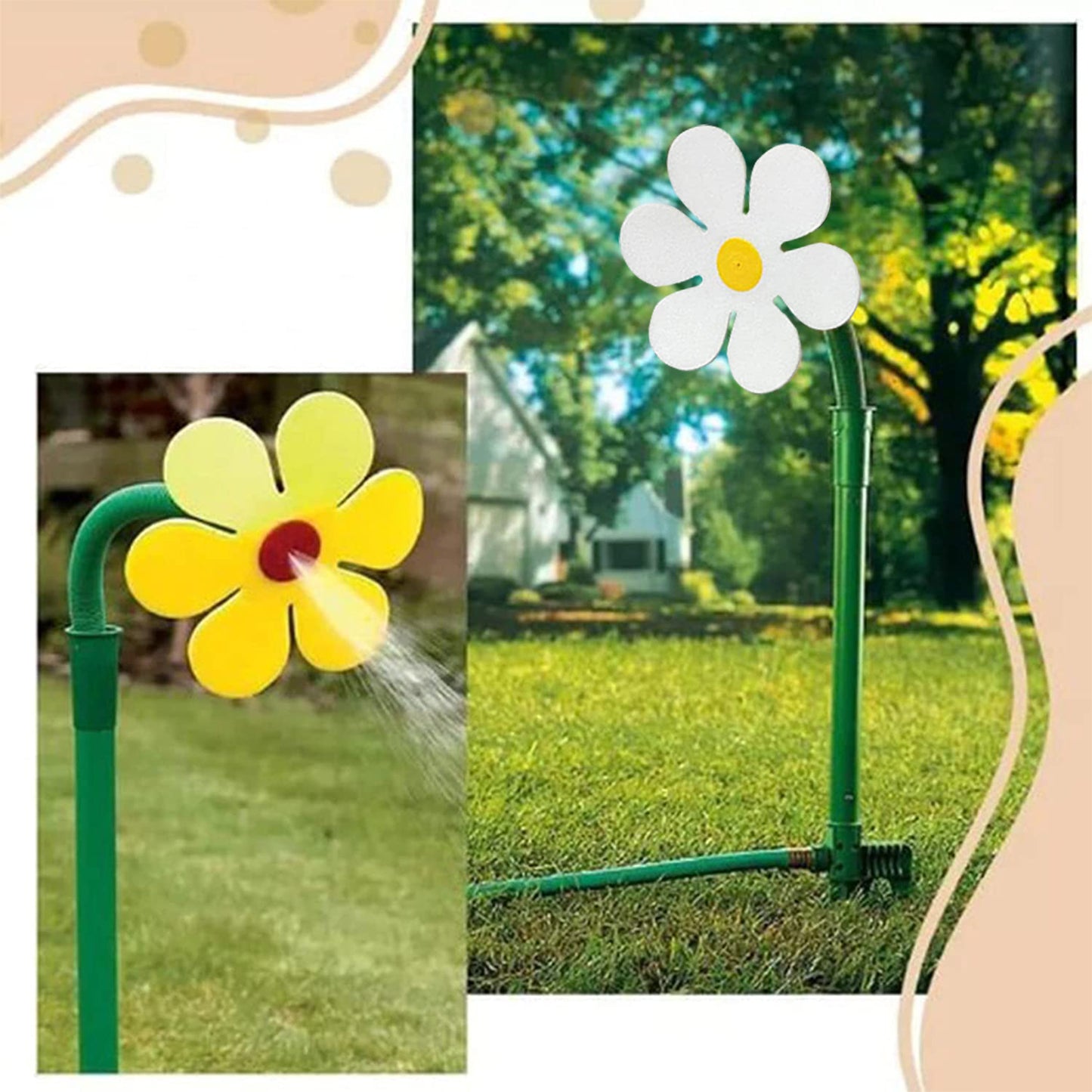 Dancing Daisy Sunflower Garden Sprinkler | PE + Sponge | Spinning Flower Sprinkler | Standard Hose Fit | With & Without Joint | Red, Yellow & White | Lawn, Garden & Yard Watering
