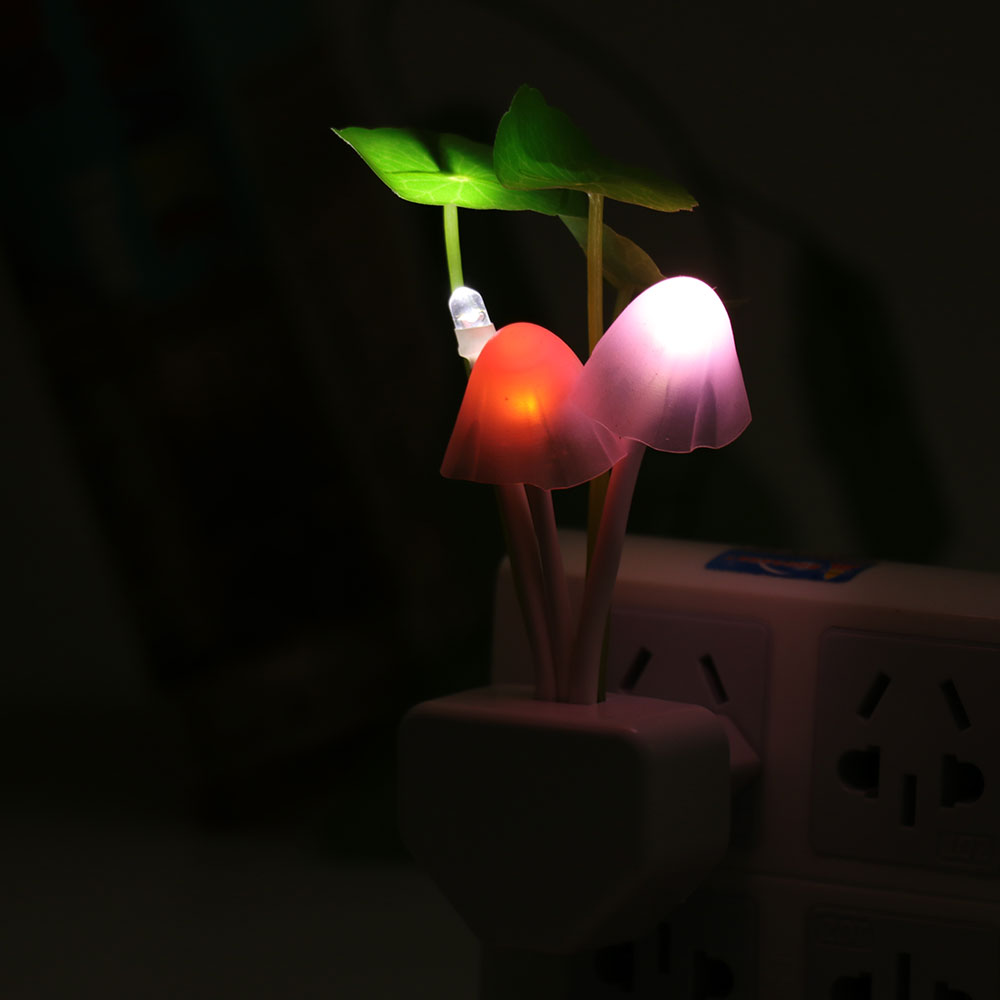 Magic Mushroom LED Night Light | 3-Colour Mushrooms | Light Sensor | 0.2W | Ceramic Pot | 45×135mm | US & EU Plug | Aquatic & Lotus Leaf | Single & Twin Pack