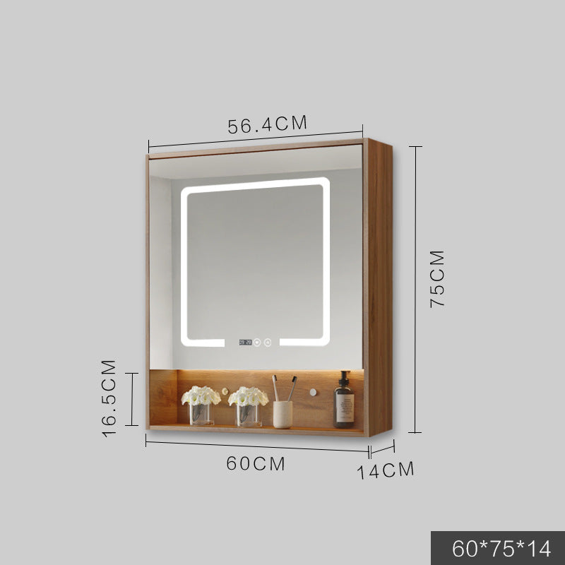 Solid Wood Wall-Hung Bathroom Mirror Cabinet | LED Light, Anti-Fog, Built-in Storage, 9 Sizes, Grey & Wood