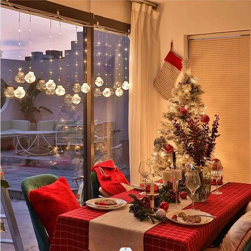 10-Piece LED Christmas Wishing Ball String Lights | PVC | Snowman, Santa & Christmas Tree | Window & Room Decoration | Fairy Curtain Light