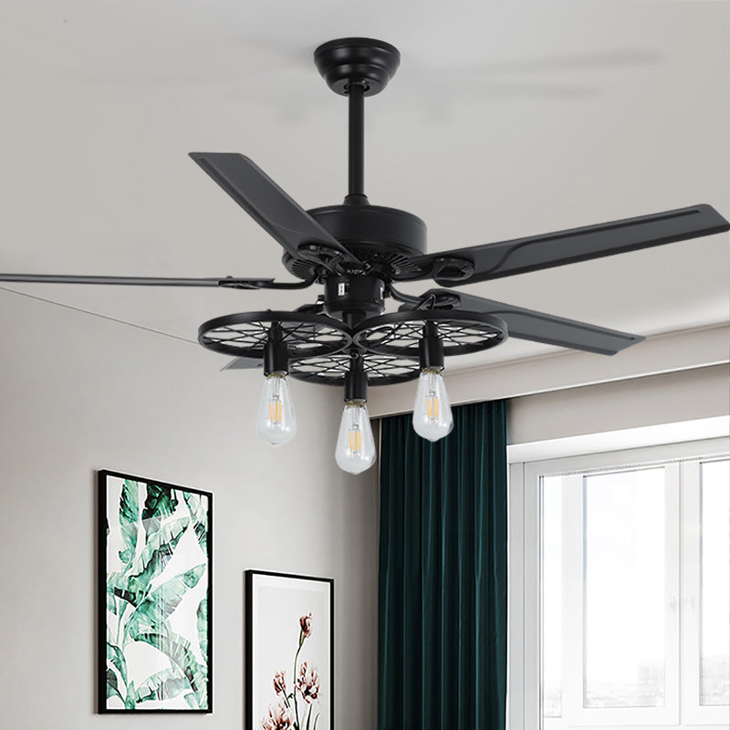 Retro Industrial Birdcage Ceiling Fan with Light | 5 Wood Blades, 70-100W, 3-Speed, Reverse, Remote, 220V