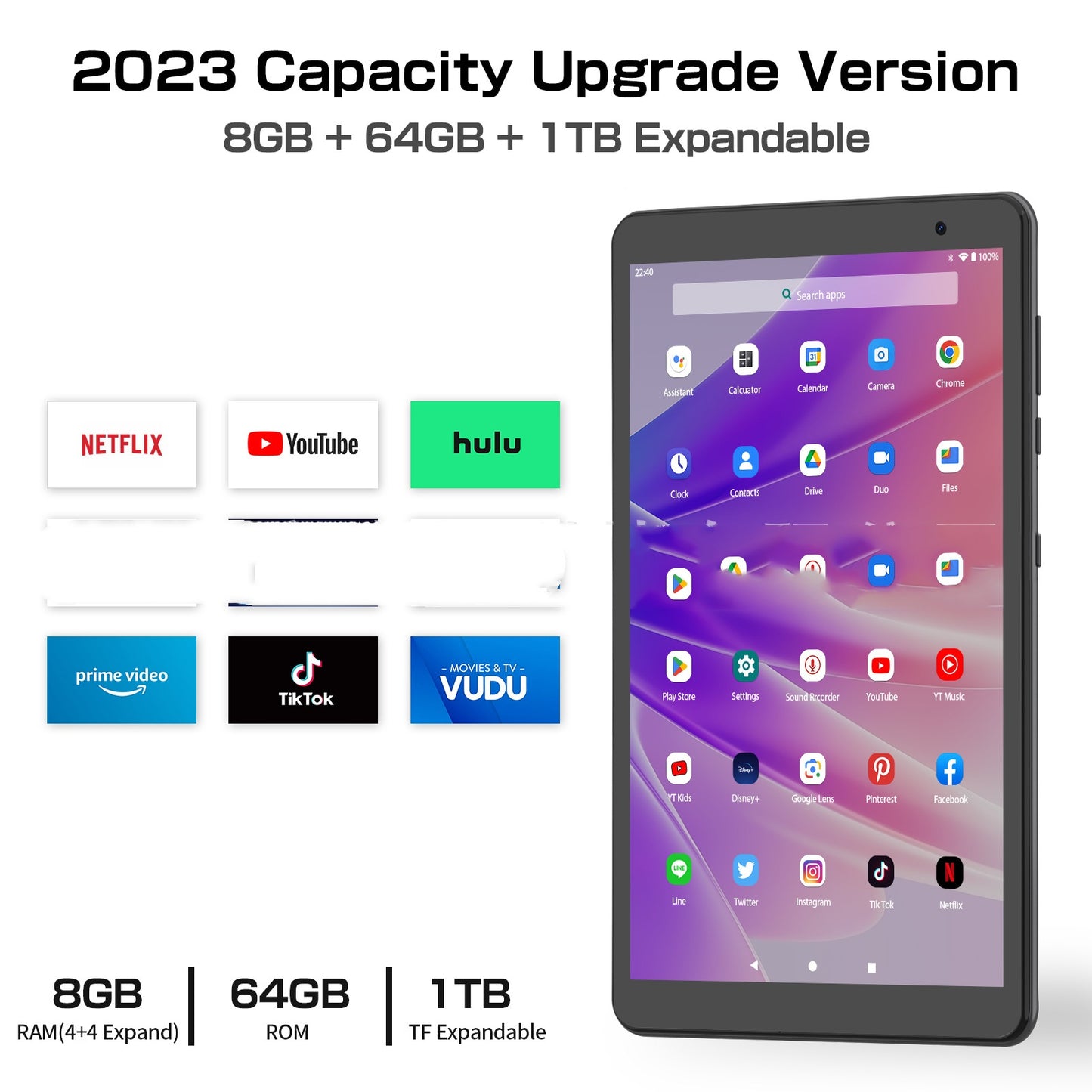8" Android 13 Tablet | Octa-Core | 4GB RAM + 64GB | IPS | GPS | Bluetooth | 7–9hr Battery | Blue, Gray & Pink