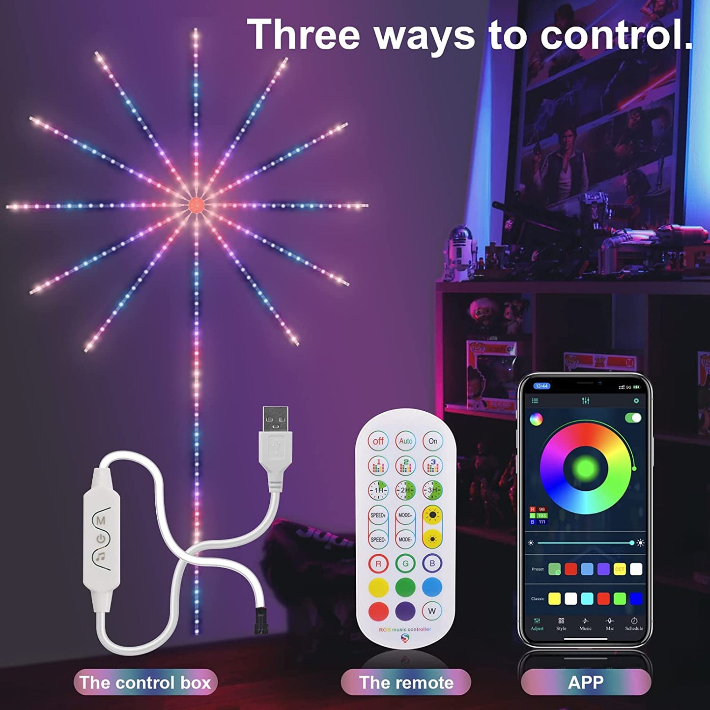 Firework LED Strip Light | Music & Mic Sync | Bluetooth App & Remote | SMD5050 RGB | USB | Small & Big | Room, Party & Gaming