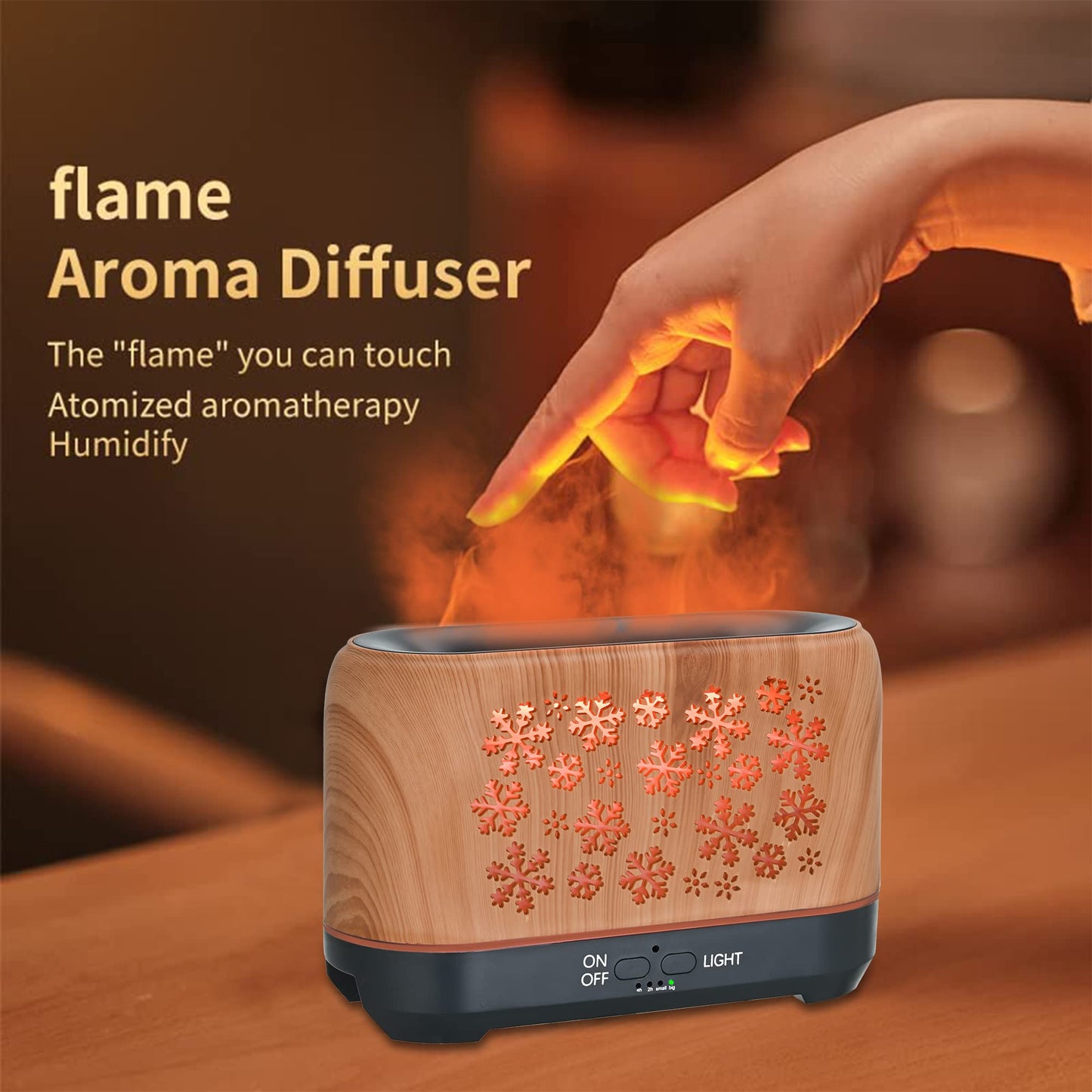 7-Colour Flame Effect Aromatherapy Diffuser & Humidifier | 8W | Wood Grain | Essential Oil | Remote Control | EU, UK & US Plug
