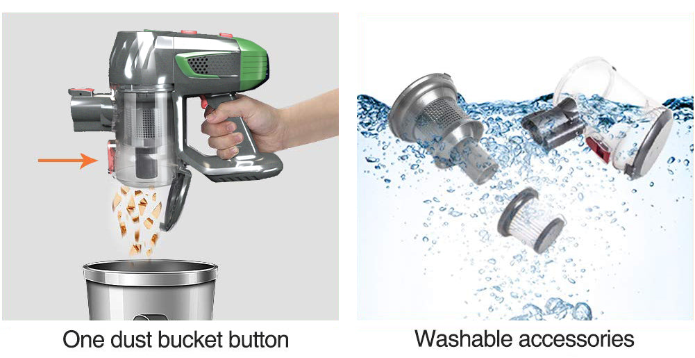 Cordless Handheld Vacuum Cleaner | 150W Dual Motor | 9KPa | HEPA | Mite Removal | Pet Hair | Foldable | Green