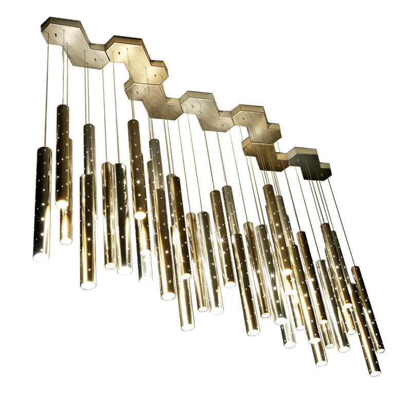 Light Luxury Aluminium 6-Head Carved Hollow Tube LED Chandelier | Gold, Silver & Mixed, Natural & Cool White