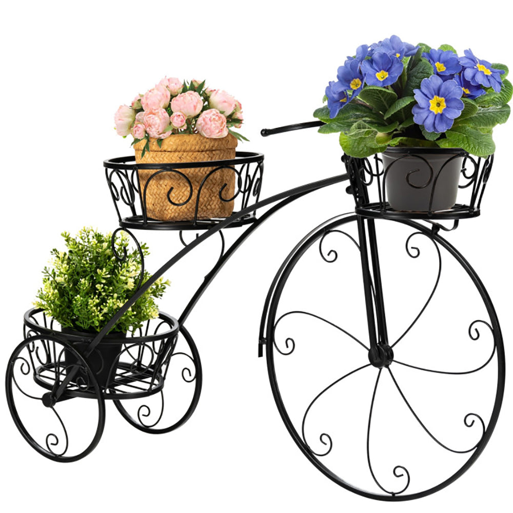 3-Tier Parisian Tricycle Plant Stand | Wrought Iron Flower Pot Cart, Indoor & Outdoor Garden Decor
