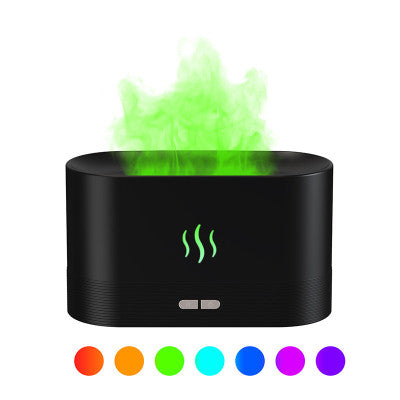 RGB Flame Ultrasonic Aromatherapy Humidifier & Essential Oil Diffuser | 7 Colours | 180ml | 9–12hr | USB | Black & White
