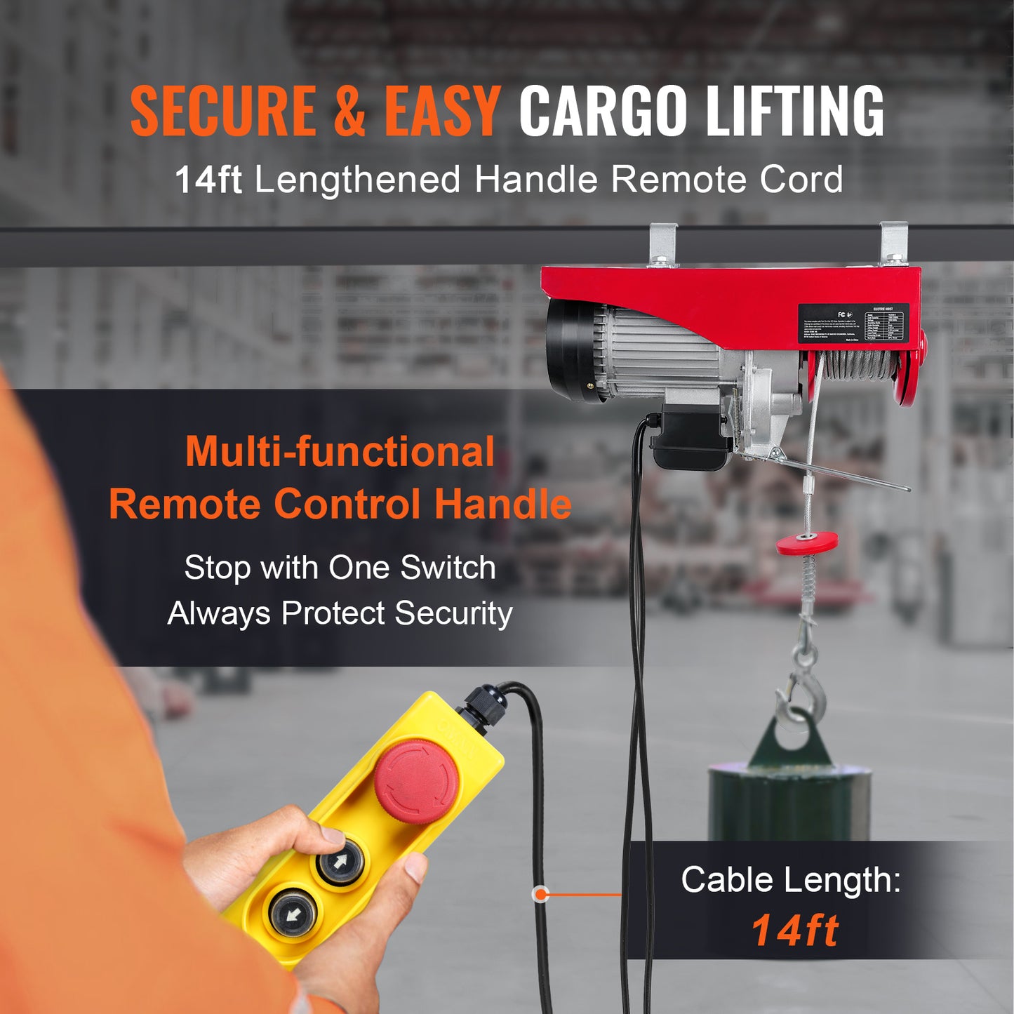 VEVOR 1320 lbs Electric Hoist | 1150W, 110V, 40ft Lift, 14ft Remote, Pure Copper Motor, Garage & Warehouse