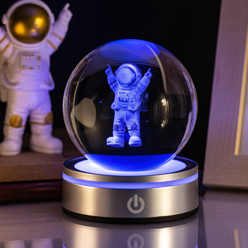 3D Inner Carving Luminous Crystal Ball Night Lamp | 8cm | USB | Colourful Gradient | Touch Base | 13 Designs | Gift