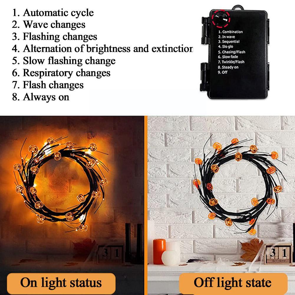 Halloween LED Vine Rattan String Lights | 100 LED | 2m | 4.5V | 50,000hr | Bat & Pumpkin Figures | Indoor & Outdoor | Party, Window & Home Decor | Singles & Bundle Set