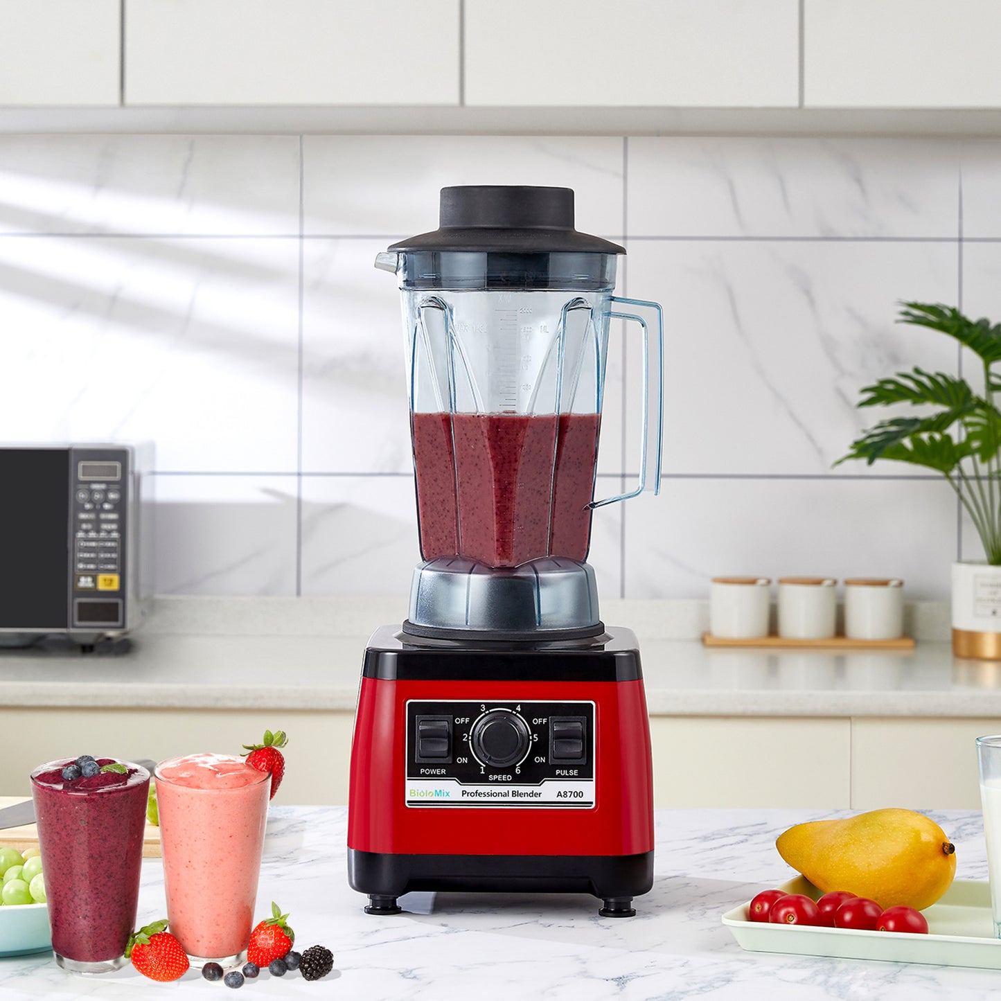 A8700 Commercial High-Performance Blender | 2200W, 2L, Industrial Style, 4-5 Servings, EU/UK/US, Red