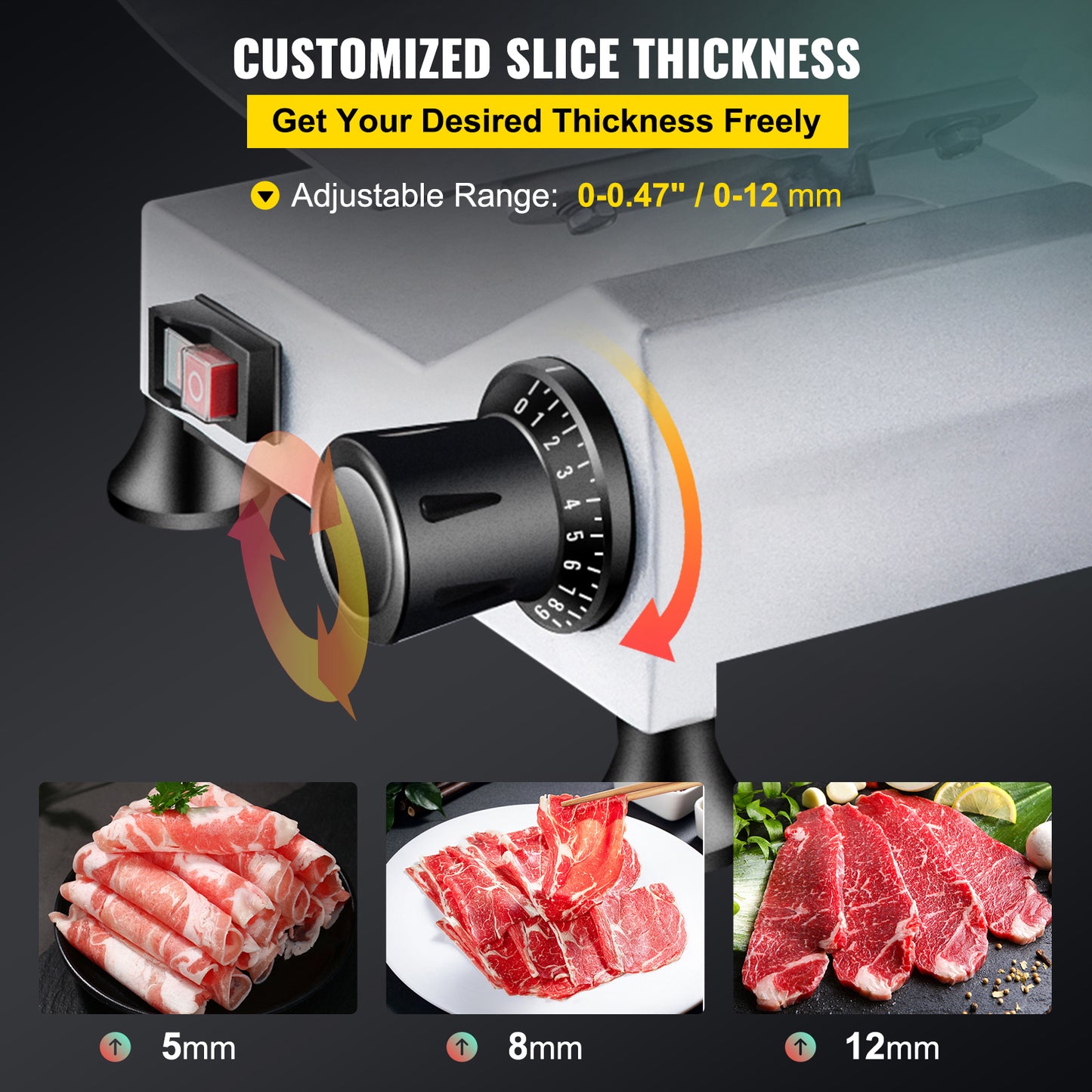 VEVOR 240W Electric Meat Slicer | 10" Carbon Steel Blade, 350-400 RPM, 0-0.47" Adjustable, Commercial & Home