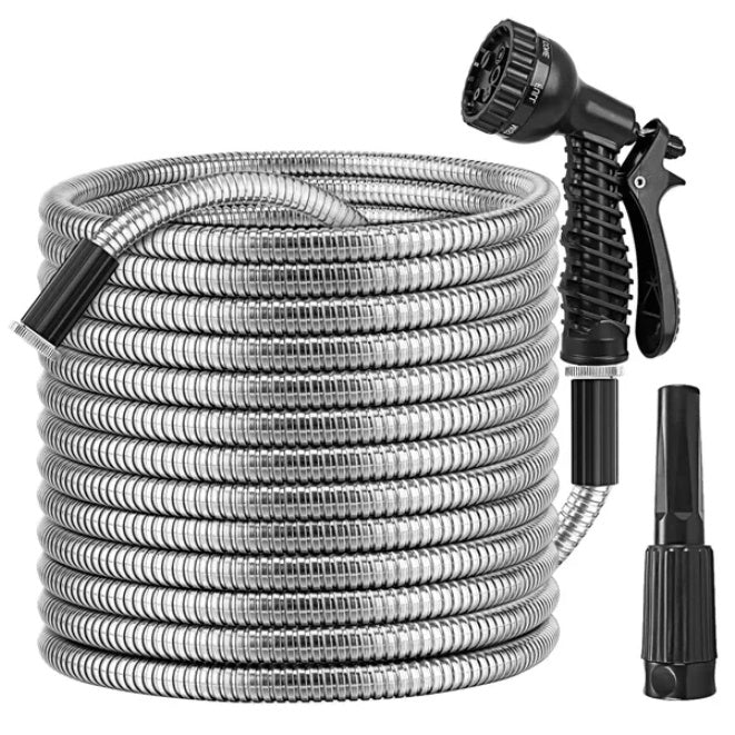 Heavy Duty Stainless Steel Garden Water Hose | Flexible, Kink-Free, Durable, Outdoor Watering
