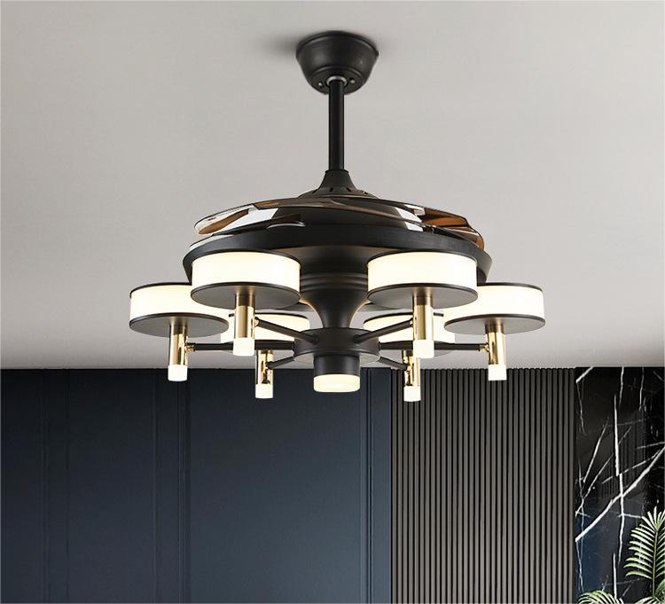 72" All-Copper Motor 8-Head LED Ceiling Fan Chandelier | Tricolor 72W+12W, Remote & Wall Switch, Black & White