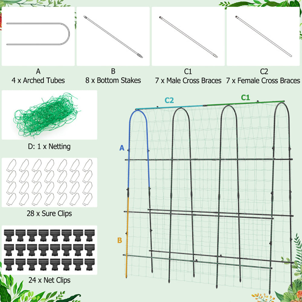 71" U-Shaped Garden Arched Trellis | PE-Coated Metal, Adjustable Width, Climbing Plants, Black