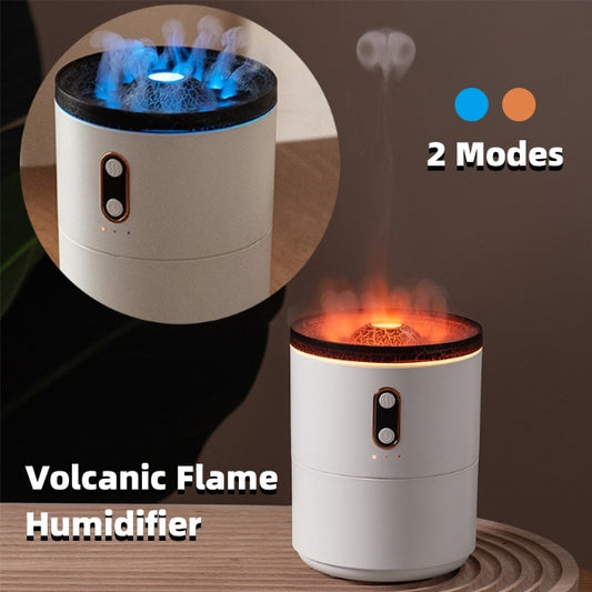 Volcanic Flame Aromatherapy Humidifier & Essential Oil Diffuser | USB | Dual Mist | 2–8hr Timer | Night Light | White