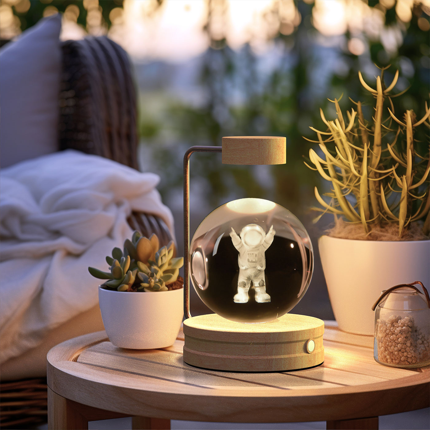 3D Crystal Glass LED Night Light | Touch Switch | USB Rechargeable | Walnut Wood Base | 27 Designs | Dark & Light Wood | Bedroom, Gift & Home Decor