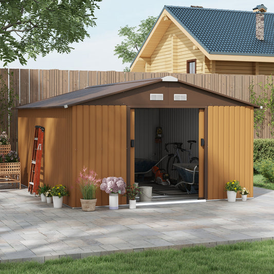 Garden Metal Storage Shed | Double Locking Doors, Outdoor Utility Shed for Bikes & Yard Tools, Brown
