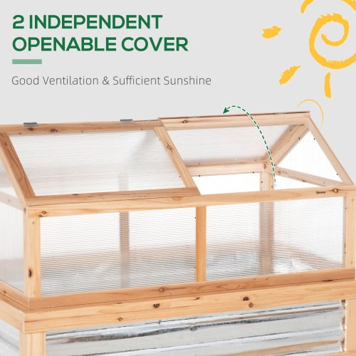 Outsunny 48"x24"x32" Raised Garden Bed with Cold Frame Greenhouse | Polycarbonate, Solid Fir Wood, Natural