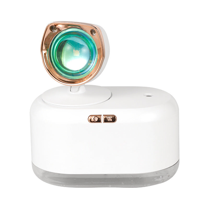 2-in-1 Sunset Projection Lamp & Air Humidifier | 5W | 2000mAh | 2–8hr Timer | Auto Shut-Off | <36dB | 13.3×9.2×14.6cm | USB & Battery | White | Home, Bedroom & Office