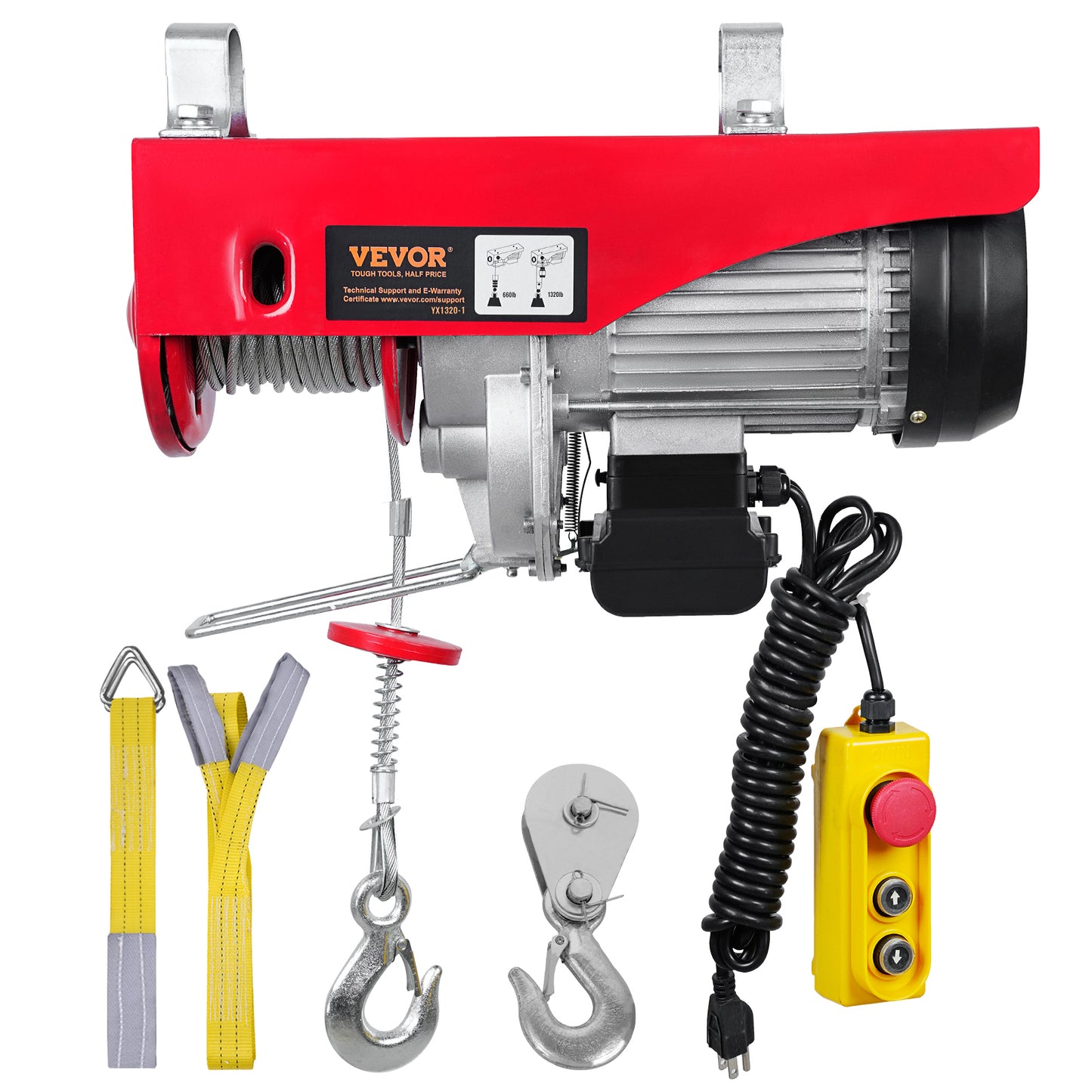 VEVOR 1320 lbs Electric Hoist | 1150W, 110V, 40ft Lift, 14ft Remote, Pure Copper Motor, Garage & Warehouse