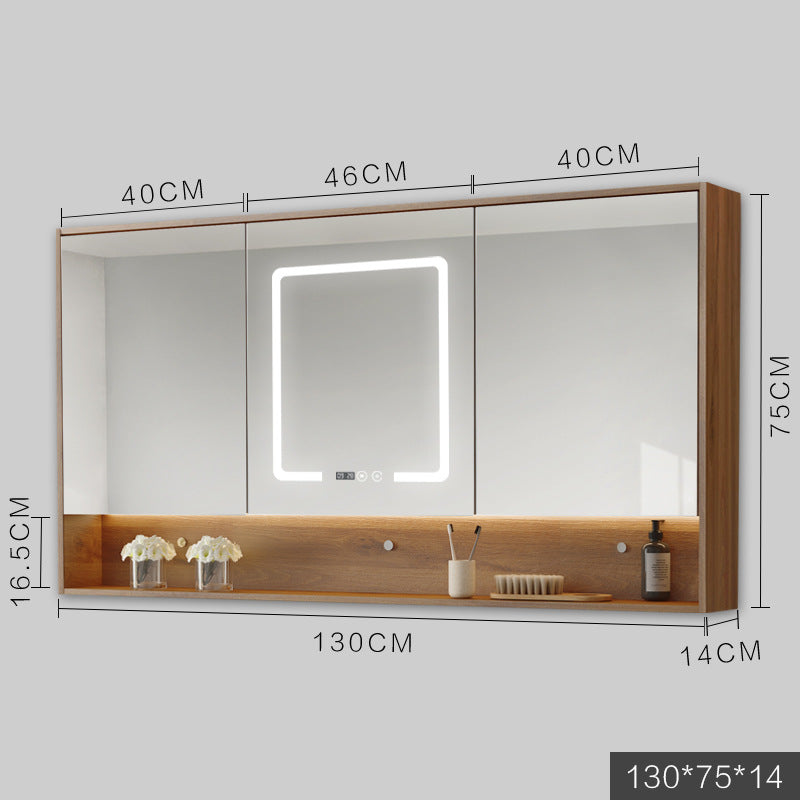 Solid Wood Wall-Hung Bathroom Mirror Cabinet | LED Light, Anti-Fog, Built-in Storage, 9 Sizes, Grey & Wood