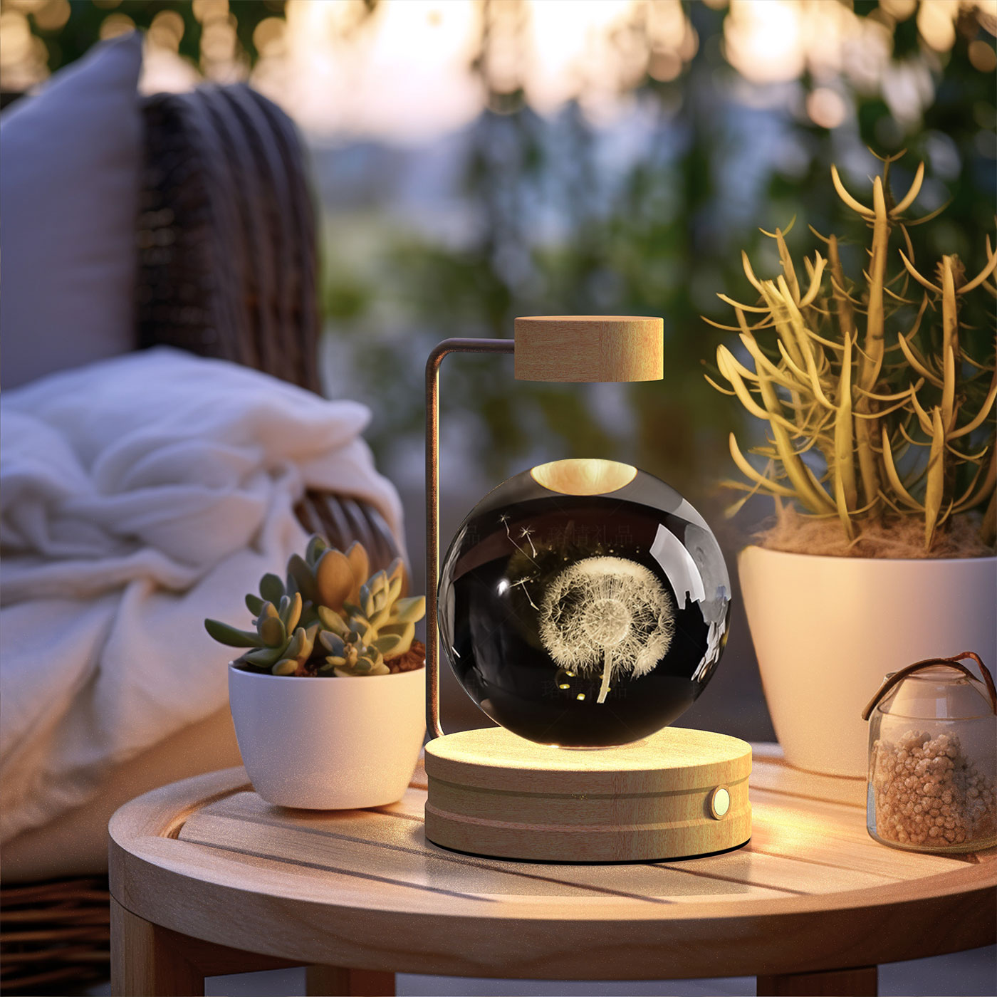 3D Crystal Glass LED Night Light | Touch Switch | USB Rechargeable | Walnut Wood Base | 27 Designs | Dark & Light Wood | Bedroom, Gift & Home Decor