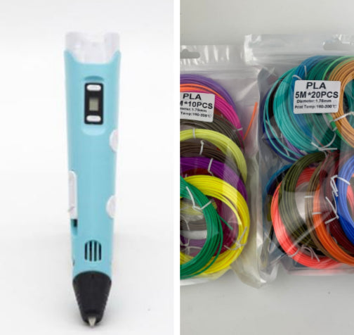 3D Printing Pen with PLA Filament | Adjustable Temp & Speed | LED Indicator | 185×45×10mm | Blue, Pink, Purple, Yellow & Camouflage | US/UK/EU/AU/USB | Pen & Filament Bundles