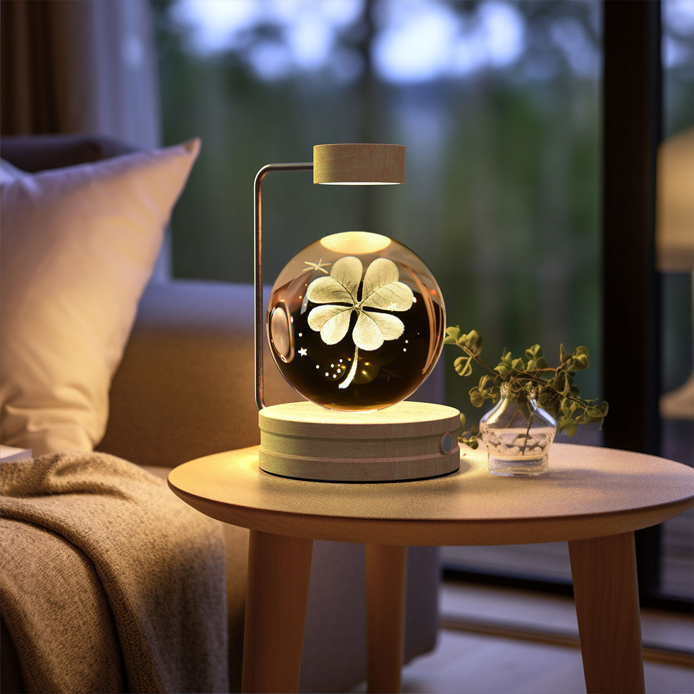 3D Crystal Glass LED Night Light | Touch Switch | USB Rechargeable | Walnut Wood Base | 27 Designs | Dark & Light Wood | Bedroom, Gift & Home Decor