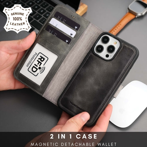 Leather MagSafe Wallet Case for iPhone 16 Pro – Full-Grain with RFID Blocking