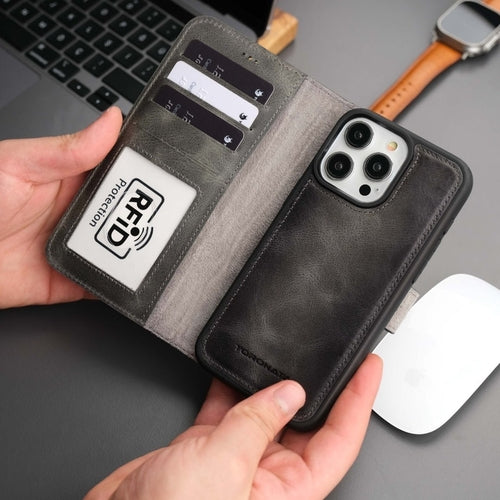Leather MagSafe Wallet Case for iPhone 16 Pro – Full-Grain with RFID Blocking