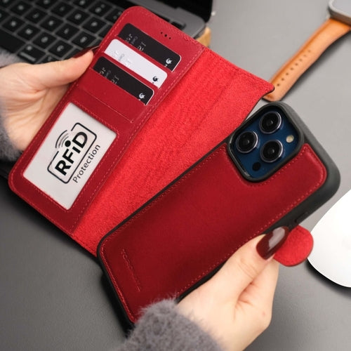 Leather MagSafe Wallet Case for iPhone 16 Pro – Full-Grain with RFID Blocking