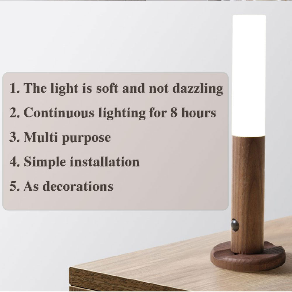 PIR Motion Sensor LED Night Light | Magnetic Wood Base | USB Rechargeable | 4m Detection | Warm White | Ash & Walnut
