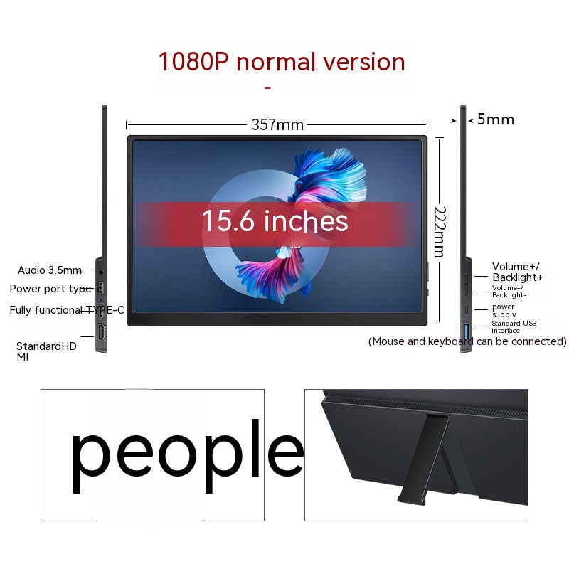 Portable IPS Monitor | 1080p Full HD | Touch & Regular | 13.3", 14" & 15.6" | HDMI & USB-C | Black