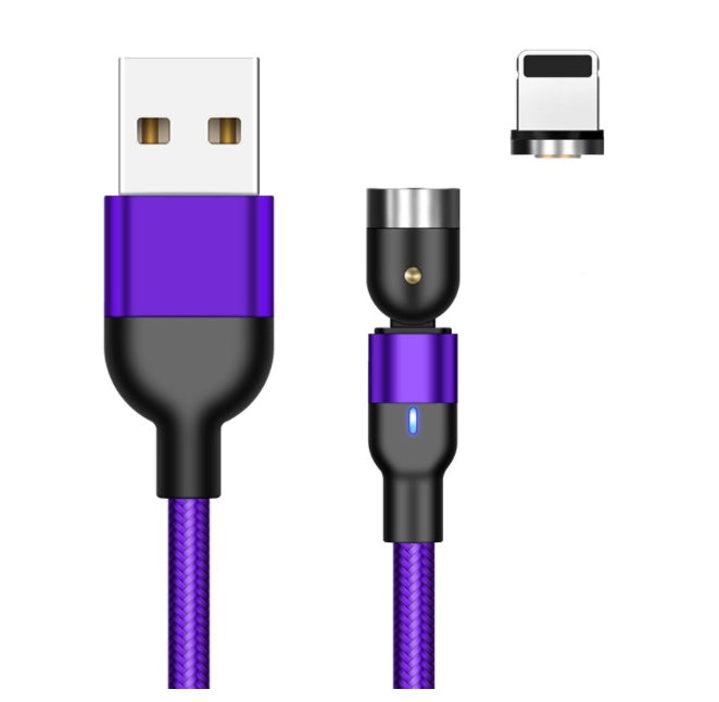 Essager 540° Rotating Magnetic Charging Cable | 5V/2.4A Fast Charge | LED Indicator | Nylon Braided | USB-C, Lightning & Micro USB | 1m & 2m | Black, Purple & Red