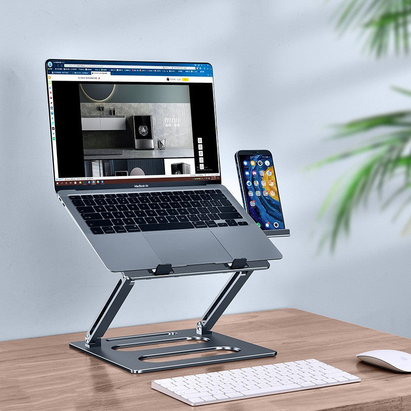Aluminum Alloy Adjustable Laptop & Tablet Stand | 340mm Elevation | Ergonomic Lazy Bracket | Dark Grey & Silver