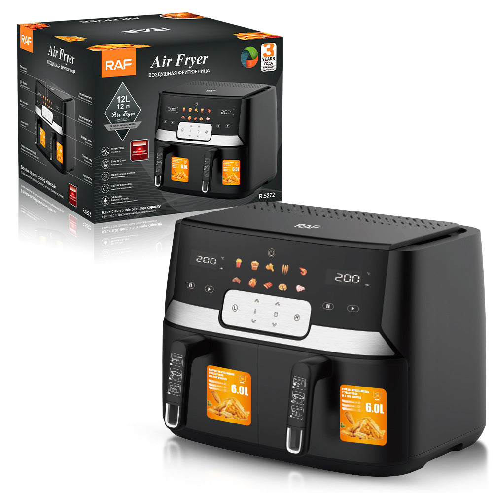 Large Capacity Double-Lining Air Fryer | 1700W, 6L+, Hot Air Convection, 220V, EU Plug, Black