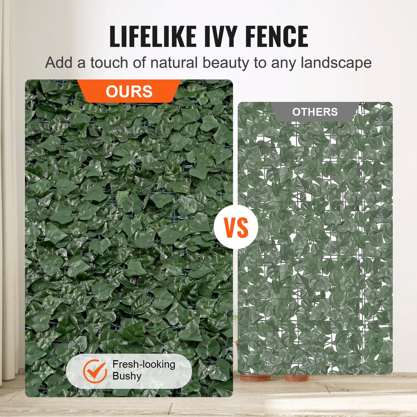 VEVOR 96×72" Artificial Ivy Privacy Fence Screen | Faux Hedge Green Wall, Mesh Backing, Garden & Balcony