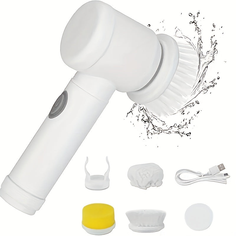 Electric Spin Cleaning Brush | USB Rechargeable | Handheld | Automatic Rotary | ABS + Nylon | Bathroom, Kitchen & Tile Scrubber | White