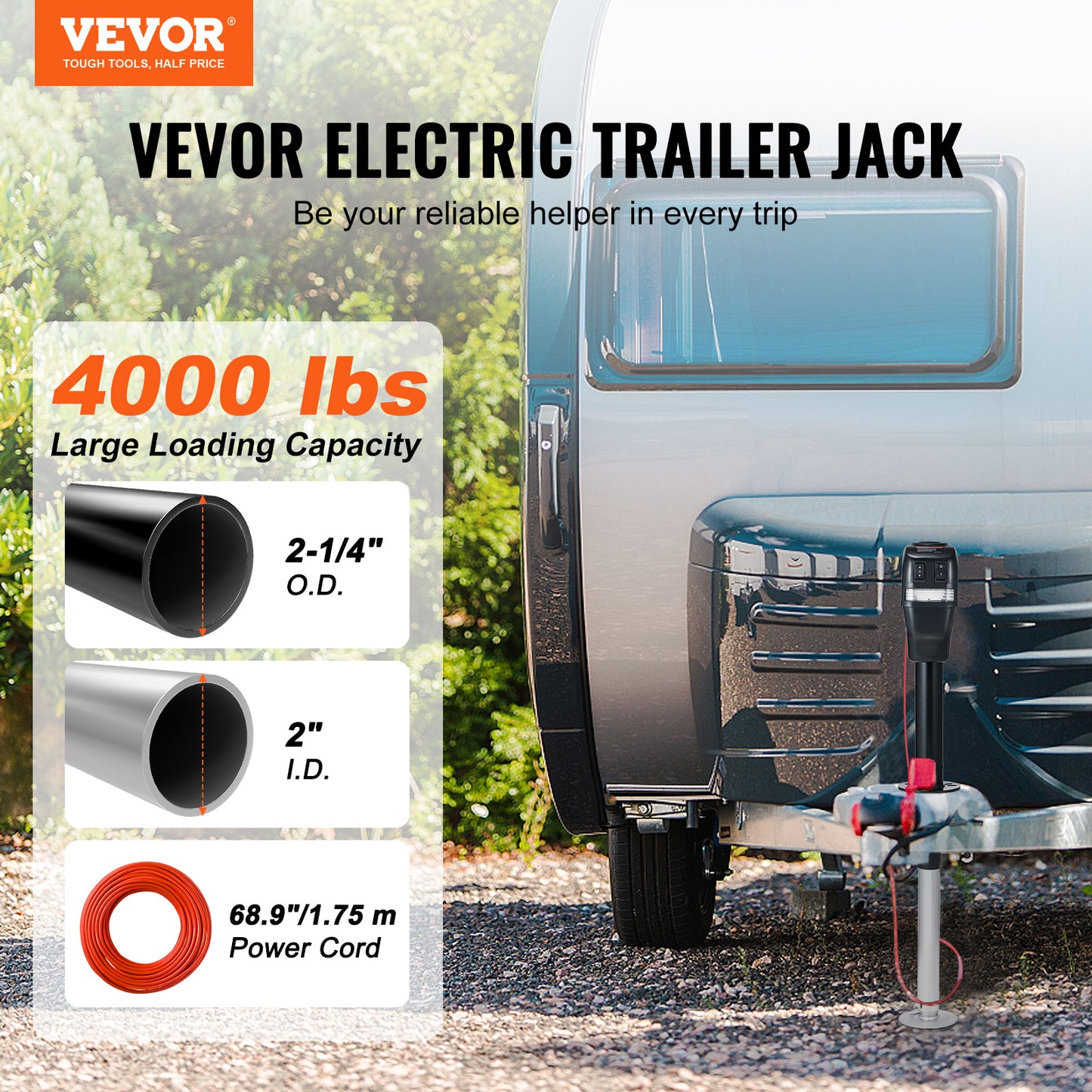 VEVOR 4000 lbs Electric Trailer Tongue Jack | 9.84"-33.85" Travel, Waterproof Cover, RV & Utility Trailer
