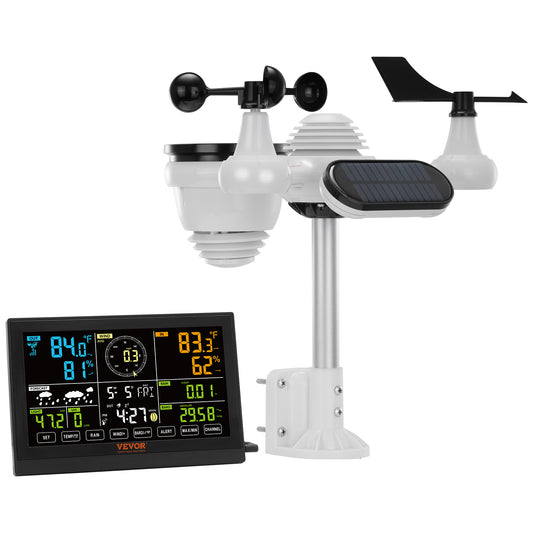 VEVOR 7-in-1 Wireless Weather Station | 7.5" Display, Solar, 150m Range, Wind, Rain, UV, Temp & Humidity