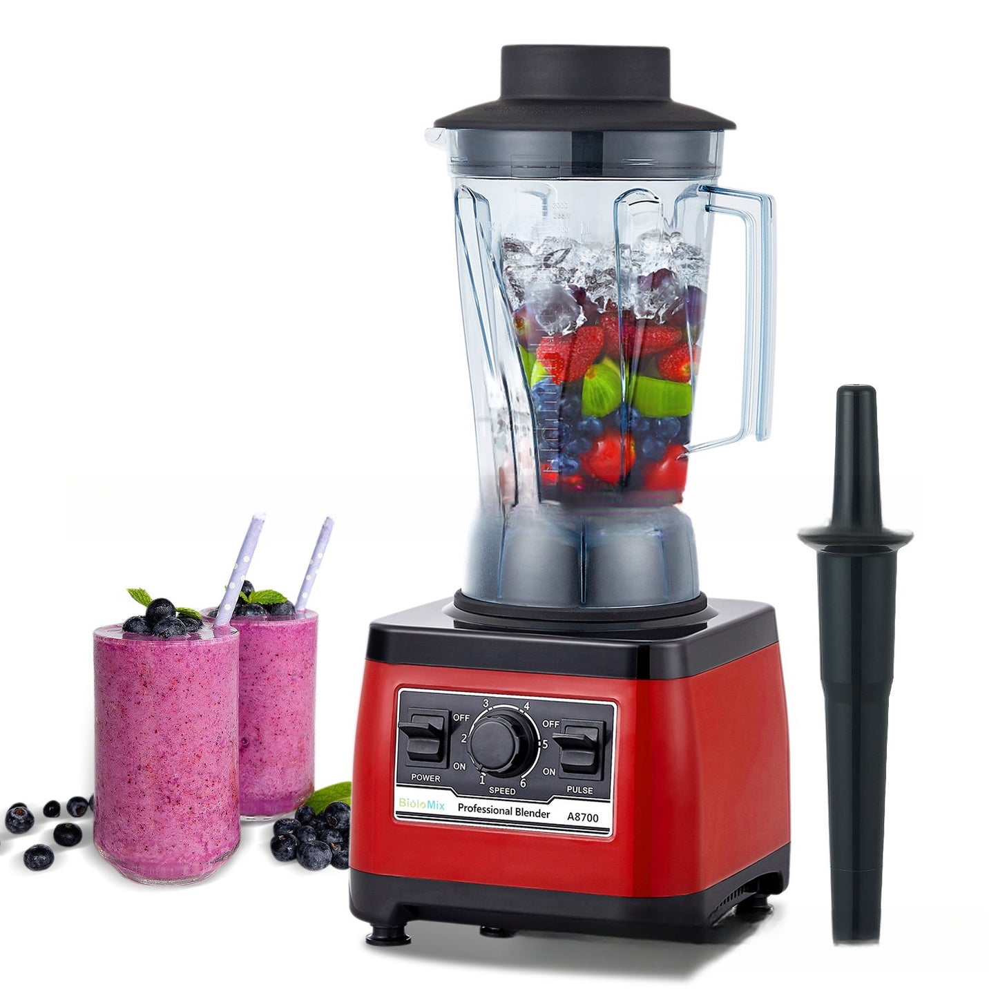 A8700 Commercial High-Performance Blender | 2200W, 2L, Industrial Style, 4-5 Servings, EU/UK/US, Red