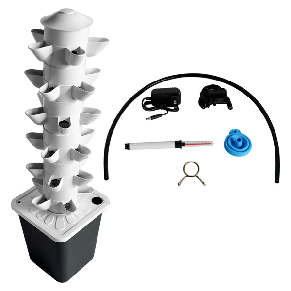 30-Plant Vertical Tower Hydroponic Growing System | Auto Watering, Water Pump, Indoor & Outdoor, Black & White