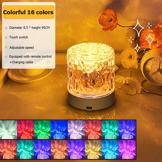 Water Ripple Crystal Atmosphere Lamp | Acrylic | USB Rechargeable | Touch & Remote Control | 40,000hr LED | Dynamic Ripple Projection | RGB 16-Colour & Tricolor | Bedroom, Dining & Outdoor