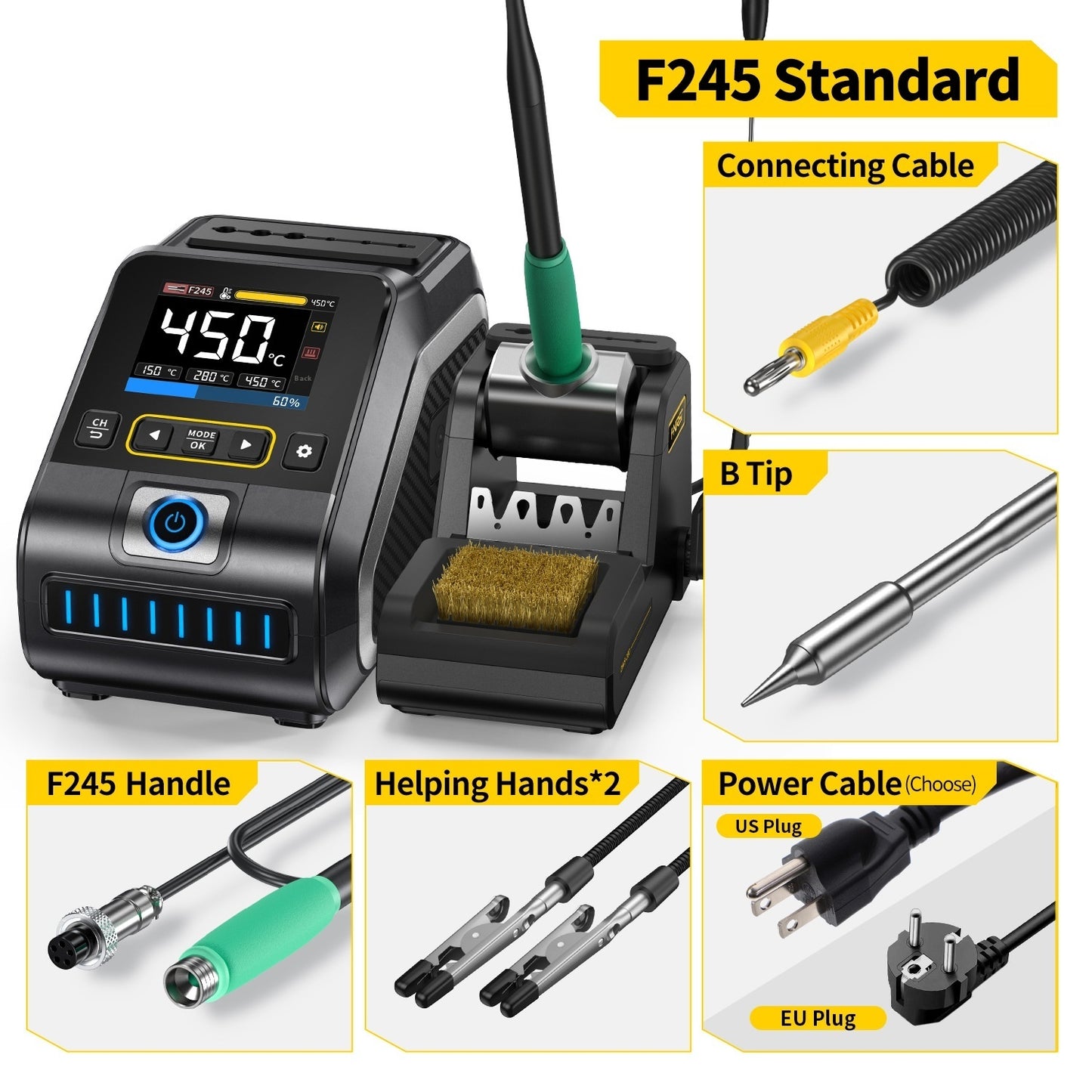 Intelligent Constant Temperature Soldering Station | 110-250V, F210/F245 Tips, Multi-Head, US/EU/CN Plug