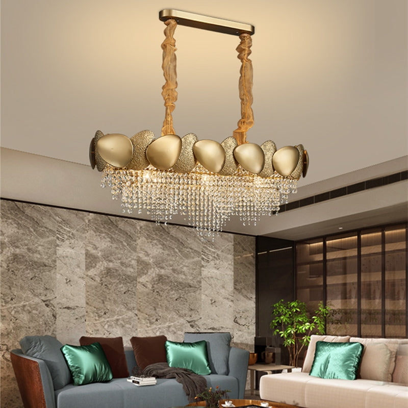 Gold Stainless Steel Crystal LED Chandelier | 3 Sizes, Round & Oval, 220V, 10-40㎡, Living Room & Dining