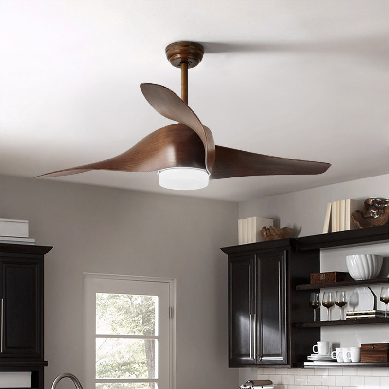 52-Inch Wooden Blade Acrylic LED Ceiling Fan | 6-Speed Remote, Tricolor Dimming, 220V, 3C Certified, Brown & White